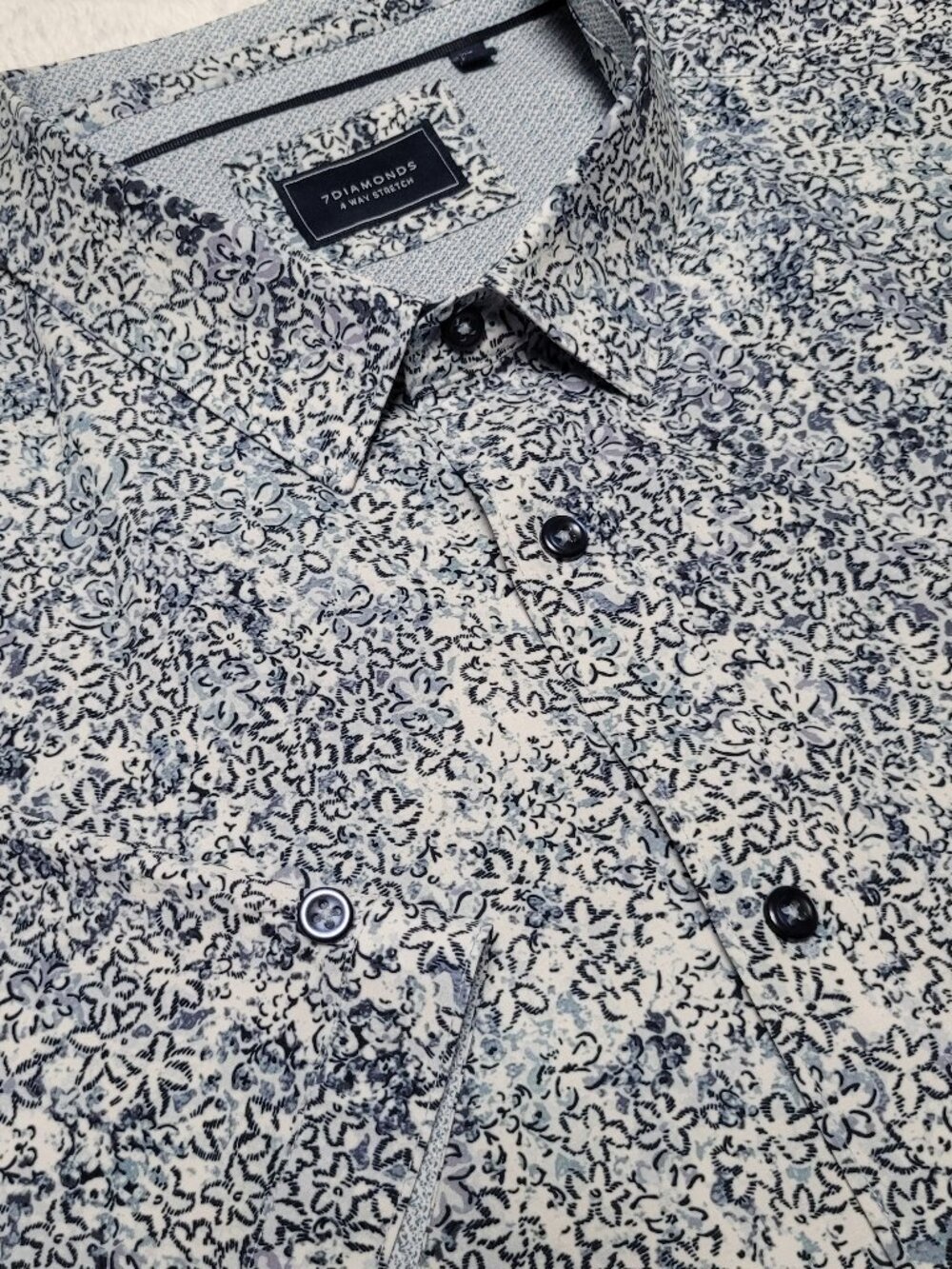 7 Diamonds Floral Shirt XXL Blue Stretch Button Up Casual Modern Fit